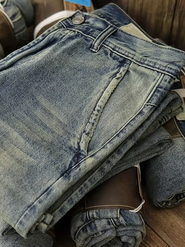 

Винтажные американские повседневные мужские джинсы, износостойкие рабочие брюки, прямые брюки в стиле ретро, молодежные трендовые осенние длинные брюки