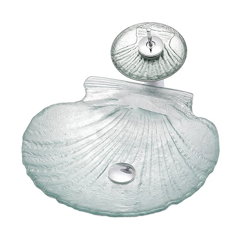 Shell Glass Sink Bathroom Countertop Waterfall Vessel Sink