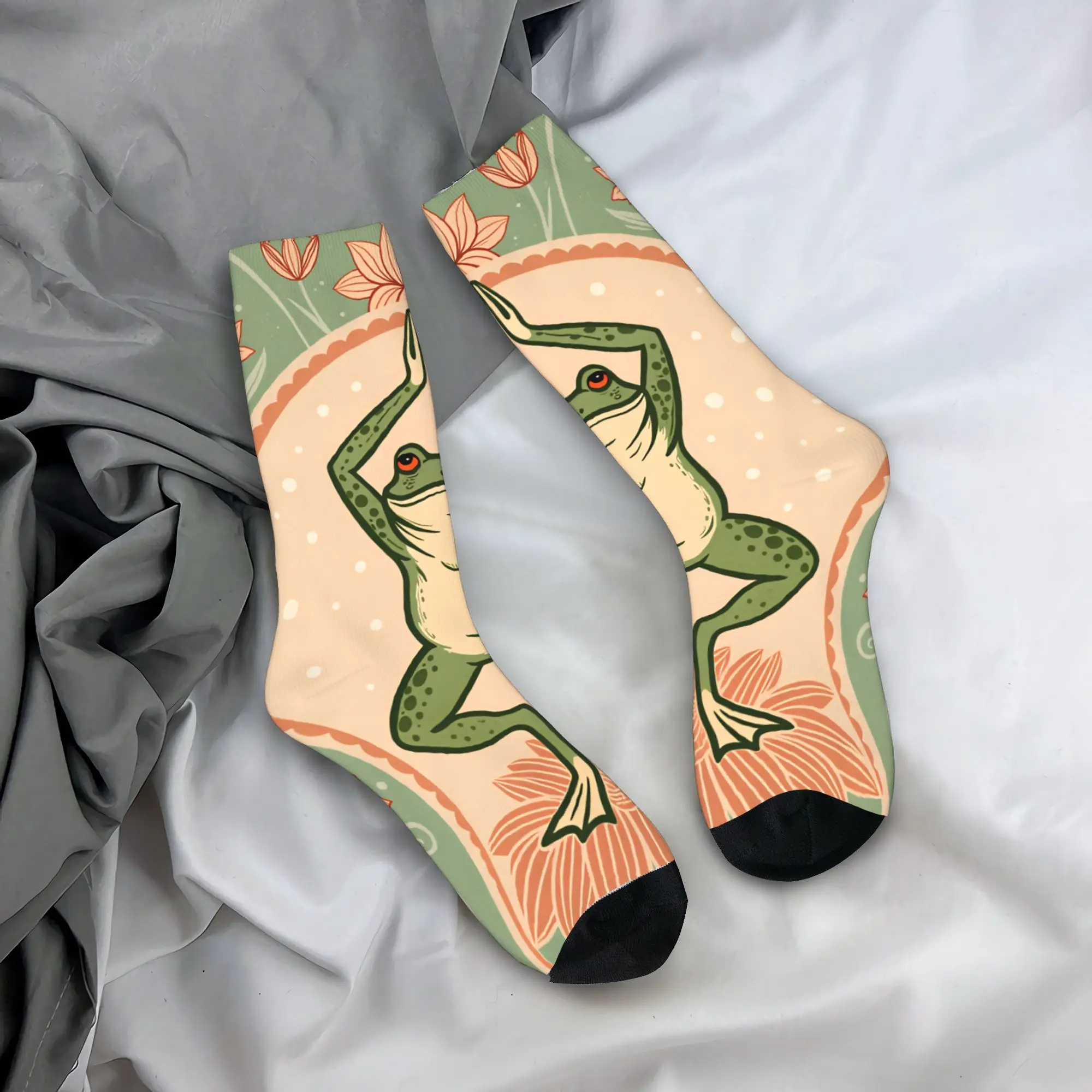 

Мужские носки с психоделическим рисунком глаза и лягушки, нескользящие, высококачественные, осенние, модные, для бега и спорта, на заказ