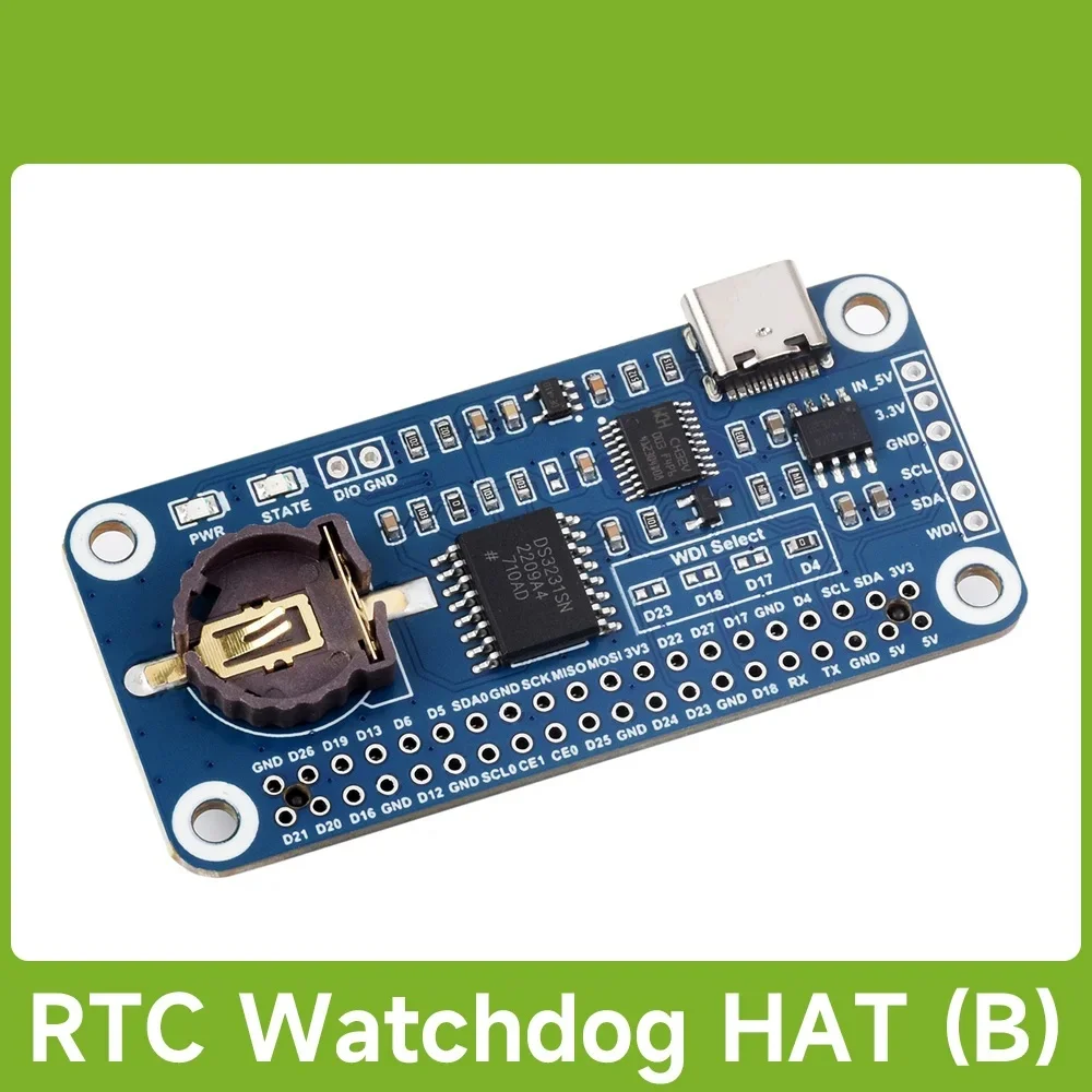 Waveshare RTC WatchDog HAT (B) For Raspberry Pi, Onboard DS3231SN High Precision RTC Chip, Real time Clock, Watchdog