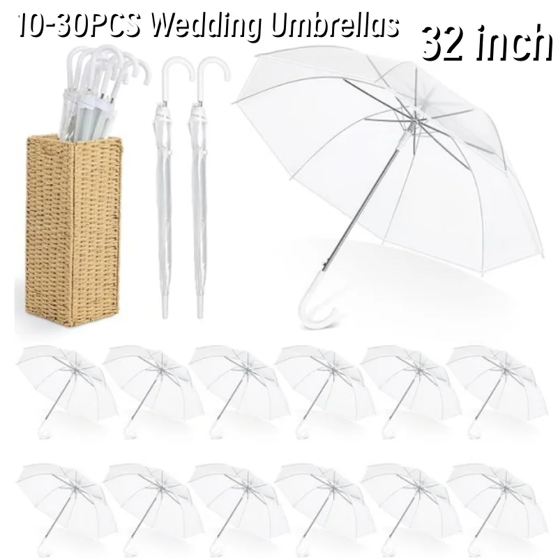 

10-30 шт. прозрачные свадебные зонтики, прозрачные зонты-палочки, ветрозащитный, 32-дюймовый, большой навес, зонт с ручкой J-крючком для дождя