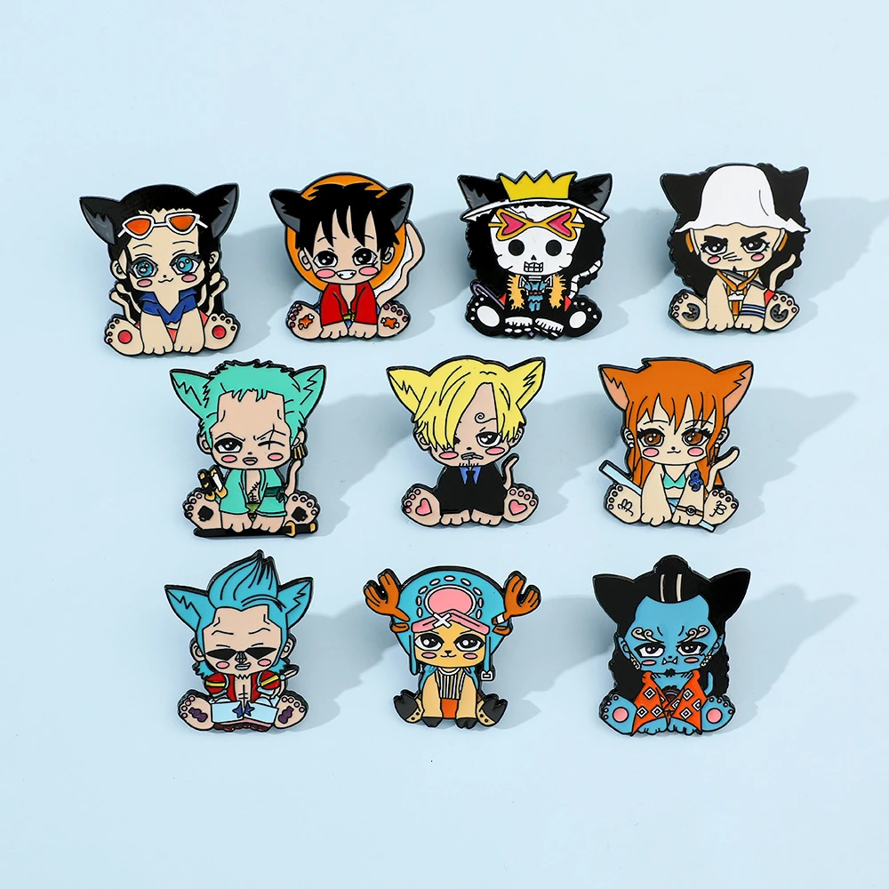 Chibi Anime ONE PIECE Luffy Zoro Usopp Nami Chopper Burukku BROOK Jinbe Cosplay Props Metal Badge Pin Alloy Brooch Accessories