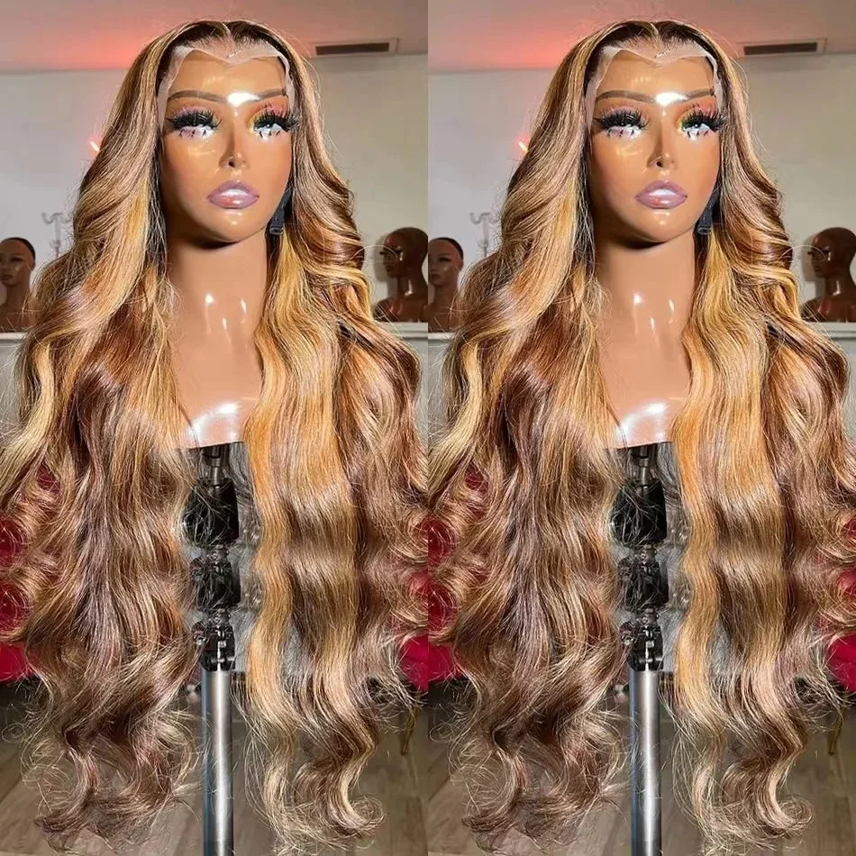 40 Inch Brazilian 200 Density For Black Women Curly Highlight 13x4 Lace Front Human Hair Body Wave 13x5 Lace Frontal Wig