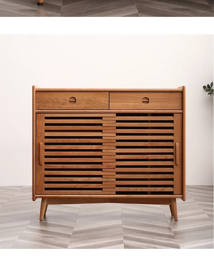 For All Solid Wood Sliding Door Shoe Cabinet Simple Living Room Storage Locker Small Apartment Entrance Side Cabinet