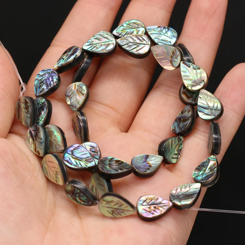 33 Stück/Strang, blattförmige Perlen aus Abalone-Muschel, 8 x 12 mm, zum Basteln von Schmuck, für DIY-Halsketten, Armbänder, Ketten und Ohrringe. – Detail 4