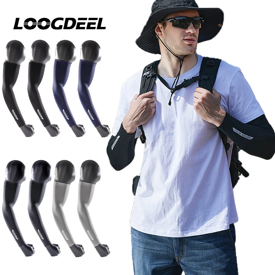 LOOGDEEL 1 Pair Summer Cycling Arm Sleeves Sunscreen Ice Silk Driving Elastic Cool Arm Cover Fishing Hiking Breathable Sleeves