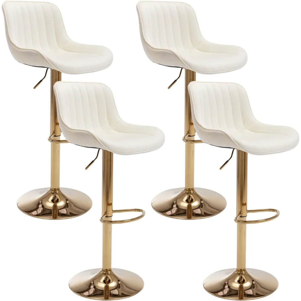 Gold Velvet Bar Stools Set of 4, Adjustable Counter Height Bar Stools with Back & Footrest, Gold Swivel Bar Stools