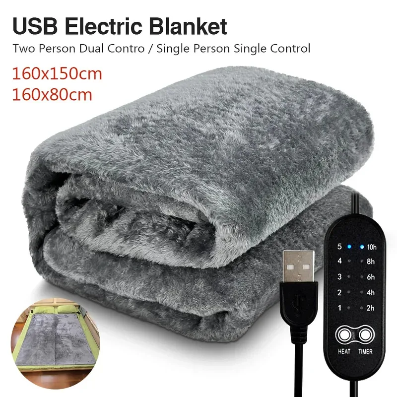 

USB Electric Heating Blanket Warm Heater Fast Safe Plush Winter Warm-up Adjustable Temperature Timing Heating Pads for Home Room