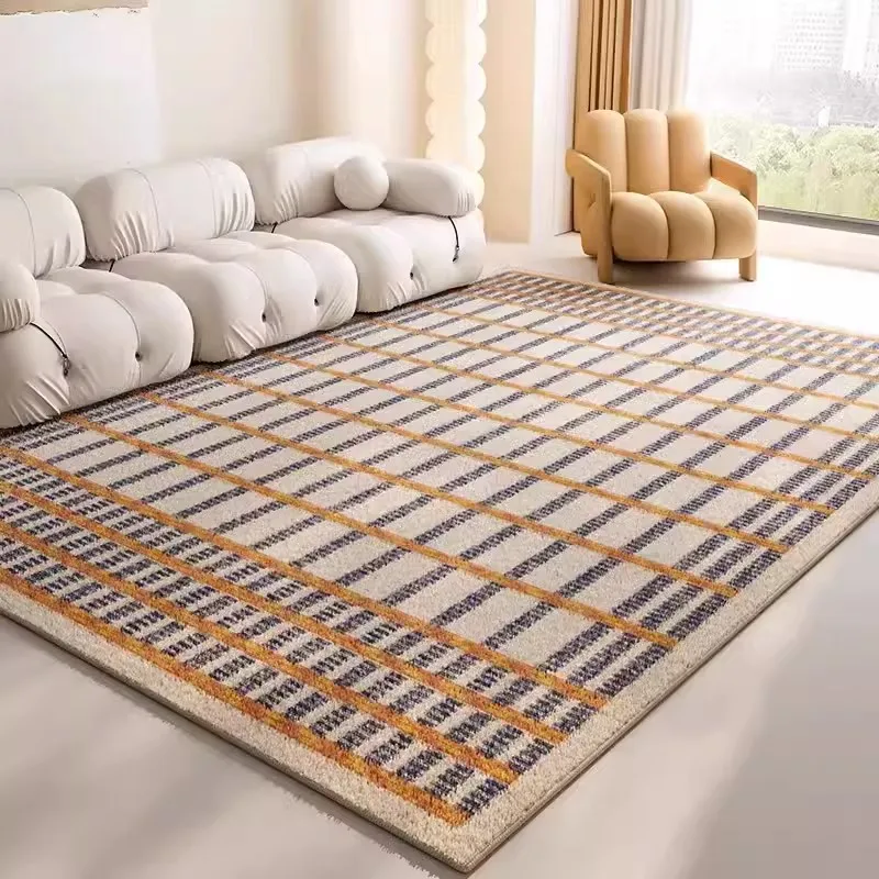 French Retro Carpets for Living Room Fluffy Soft Lounge Rug Light Luxury Bedroom Decor Plaid Carpet Thicken Washable Floor Mat