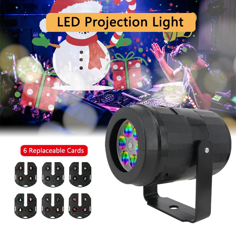 

Christmas Projector Lights 6 Pattern Interchangeable Card LED Stage Lights Snowflake Decor Party Laser Light Projection Lamp