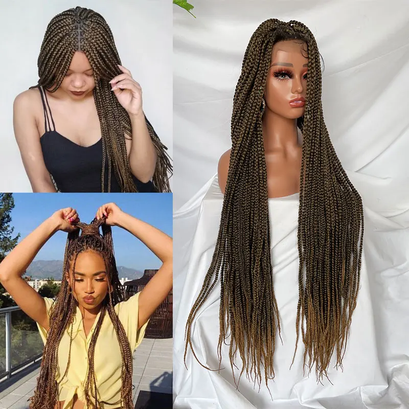 40Inch Full Lace Braided Wigs For Black Women Handmade Synthetic Hair Braided Wig With Baby Hair 1B/27