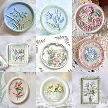 Rose tulip wax seal stamp layered carving Anaglyph fire seal stamp copper head embossed brass head envelope seal Diy stamp toys