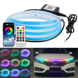 Led Car Hood Lights RGB Colorful Stripe Drl Daytime Running Lights Headlight Decorative Light Auto Bar APP Remote Control 12V