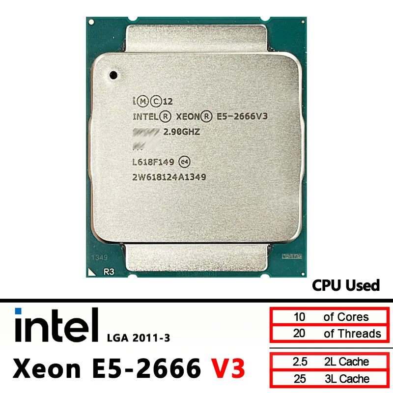 Intel Xeon E5 2666 v3 مستعمل E5 2666v3 2.9 جيجا هرتز عشرة النواة عشرين خيط وحدة المعالجة المركزية 25M 135W LGA 2011-3