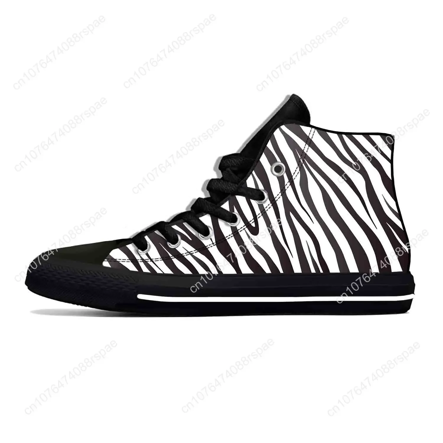 Sapato de pano casual masculino e feminino com estampa zebra, tênis respirável confortável, estampa 3D, moda popular, top alto