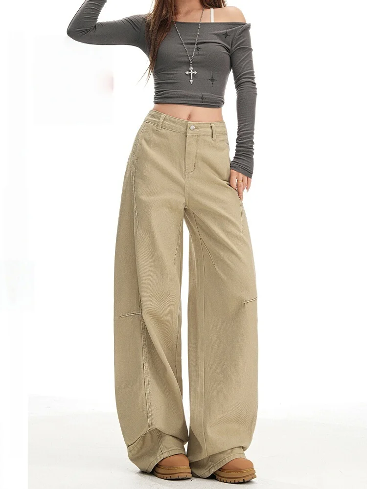 

Джинсы с высокой талией и прямыми штанинами в американском стиле для женщин с фигурой типа «груша», большие размеры, весенняя коллекция, широкие брюки