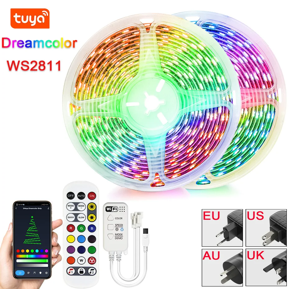 Tuya WiFi RGBIC Chasing Effect LED Strip Lights 12V 5050 WS2811 Dreamcolor Flexible Led Tape Lamp 5M 10M 15M 20M Room Decoration