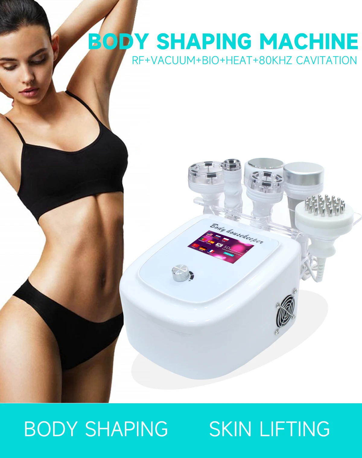 MEISIKANG 6 IN 1 Ultrasonic Cavitation Machine 80K RF Face Skin Anti Cellulite Vacuum Massage Face Tightening Device