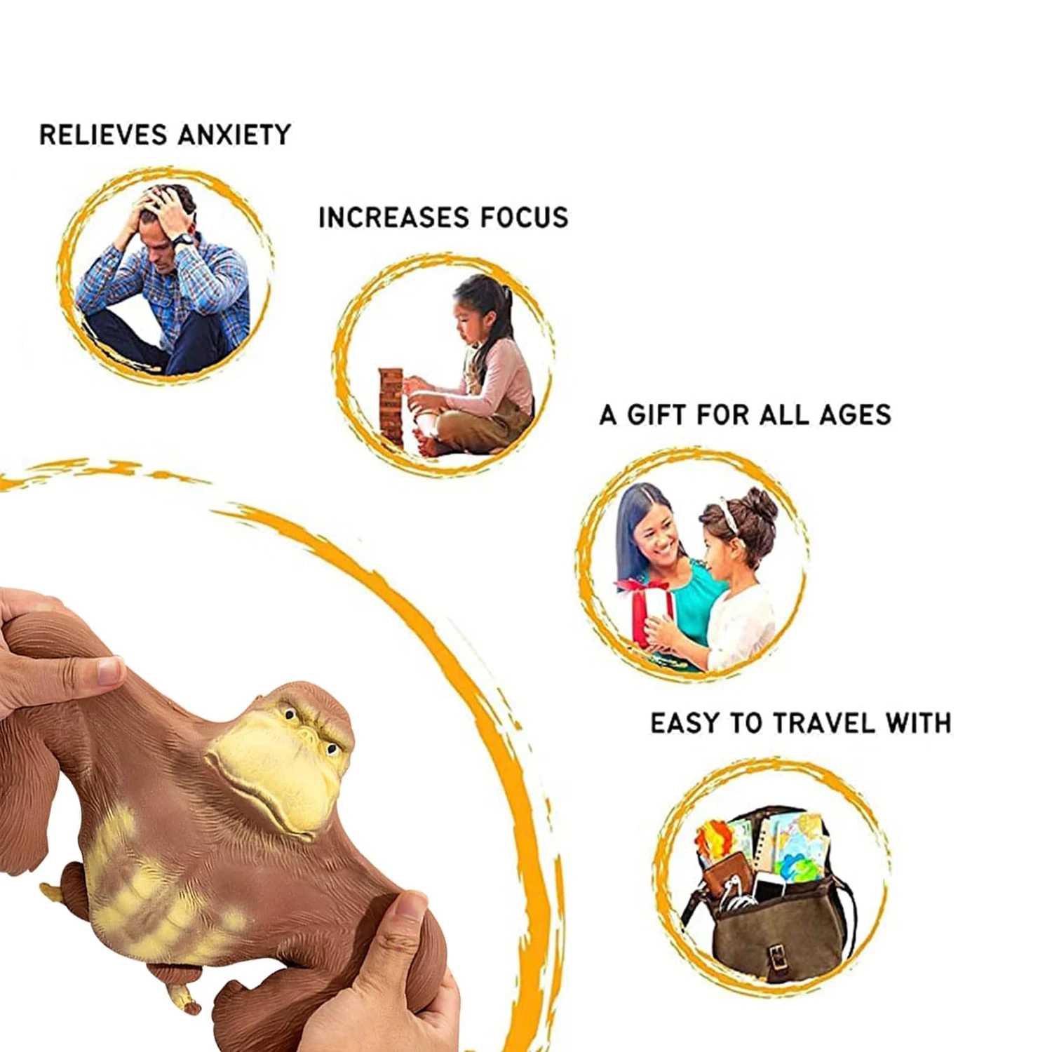 Giocattolo creativo per spremere la bambola gorilla, giocattolo per alleviare lo stress per bambini e adulti, strumento per alleviare lo stress