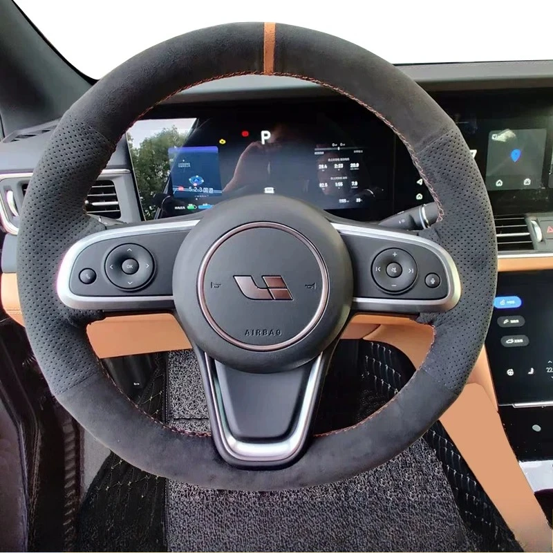 For Ideal L6 L7 L8 L9 Hand-stitched non-slip Orange center suede Car Steering Wheel Cover
