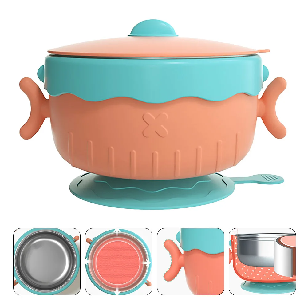 1Pcs Baby Suction Insulation Bowl Durable PP Stainless Steel Tableware Deep Bowl Design Practical Feeding Dinnerware