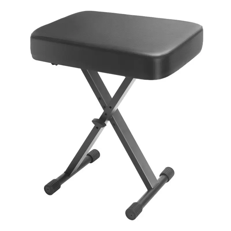 Adjustable Height X-Shaped Folding Piano Stool Black PU Leather Padded Portable Keyboard Bench For Home Living Room Music Use