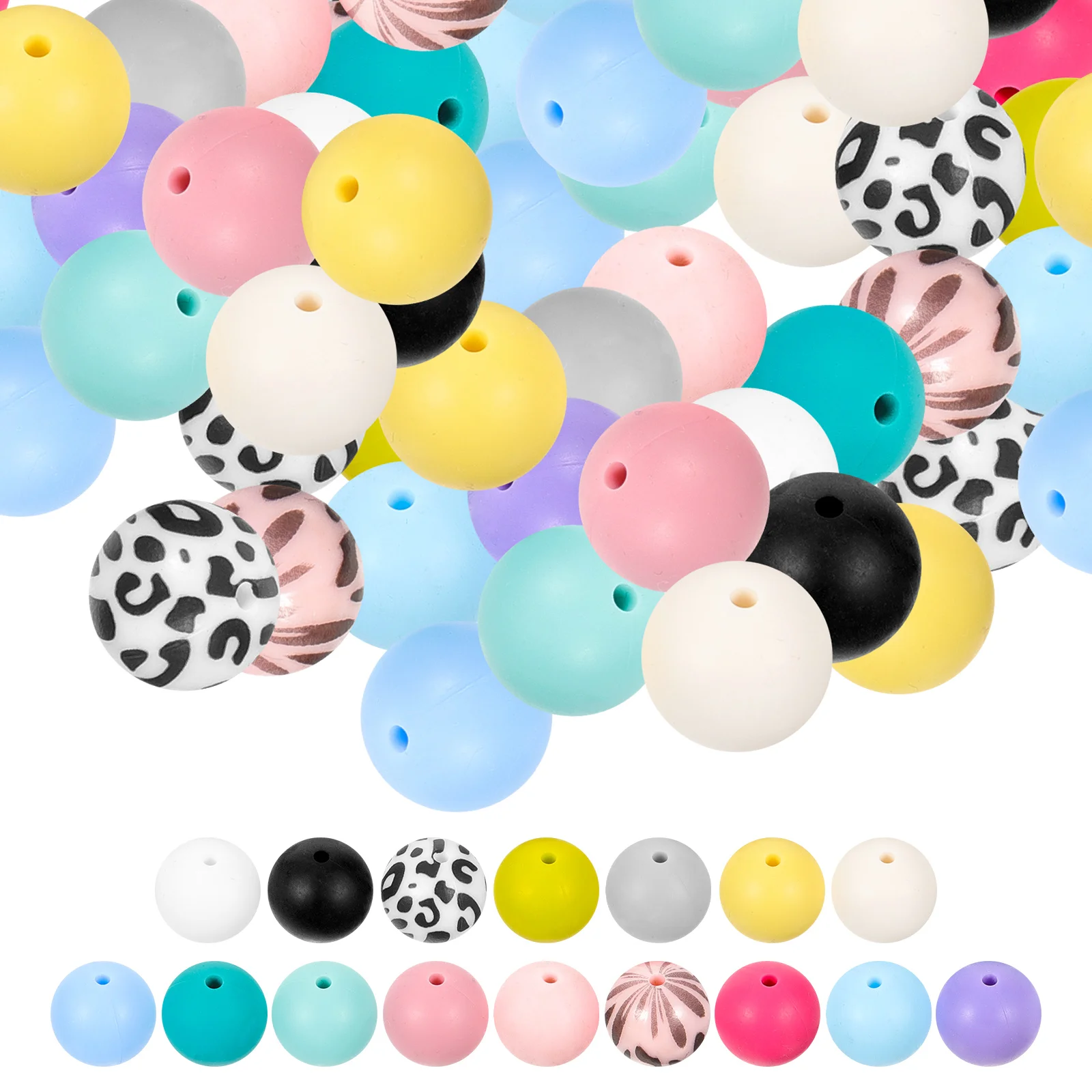 

50 Pcs Silicone Beads Loose for Bracelet Making Bulk Keychains Leopard Print Silica Gel Jewellery