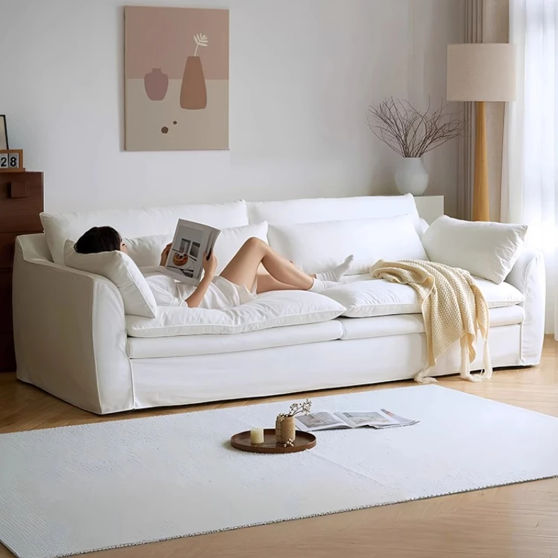 Lounges Lazy Cream Style Sofa Living Room Small Three-person Straight Row Can Embrace Cotton Apartment Armchairs Home Furniture