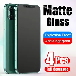 4Pcs Full Cover Matte Tempered Glass For IPhone 16 15 Pro Max 14 13 12 Pro Mini Phone Glass For IPhone 11 Pro XR XS 6 7 8 Glass