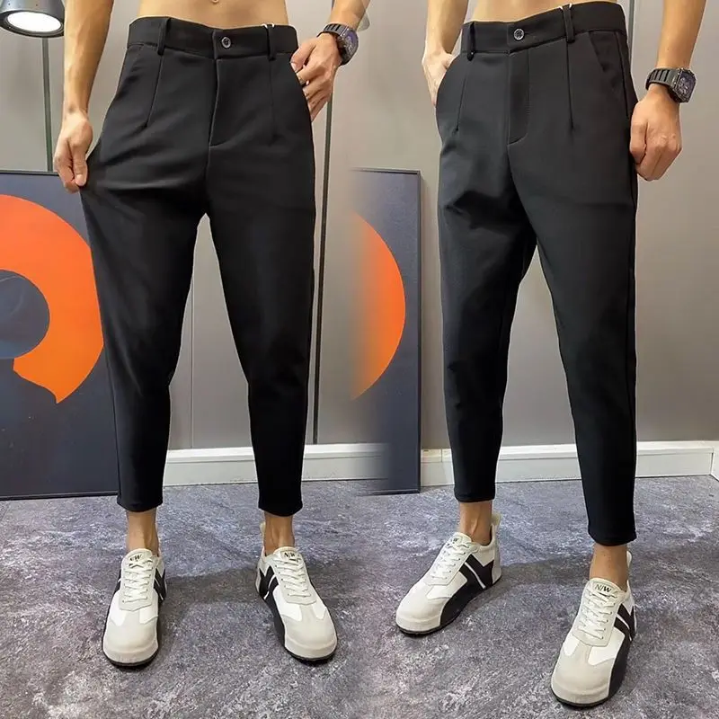 

2024 Spring Autumn New Fashion Men's Casual Pants Business Fashion Slim Fit Stretch Solid Cotton Casual Long Trousers Male A50