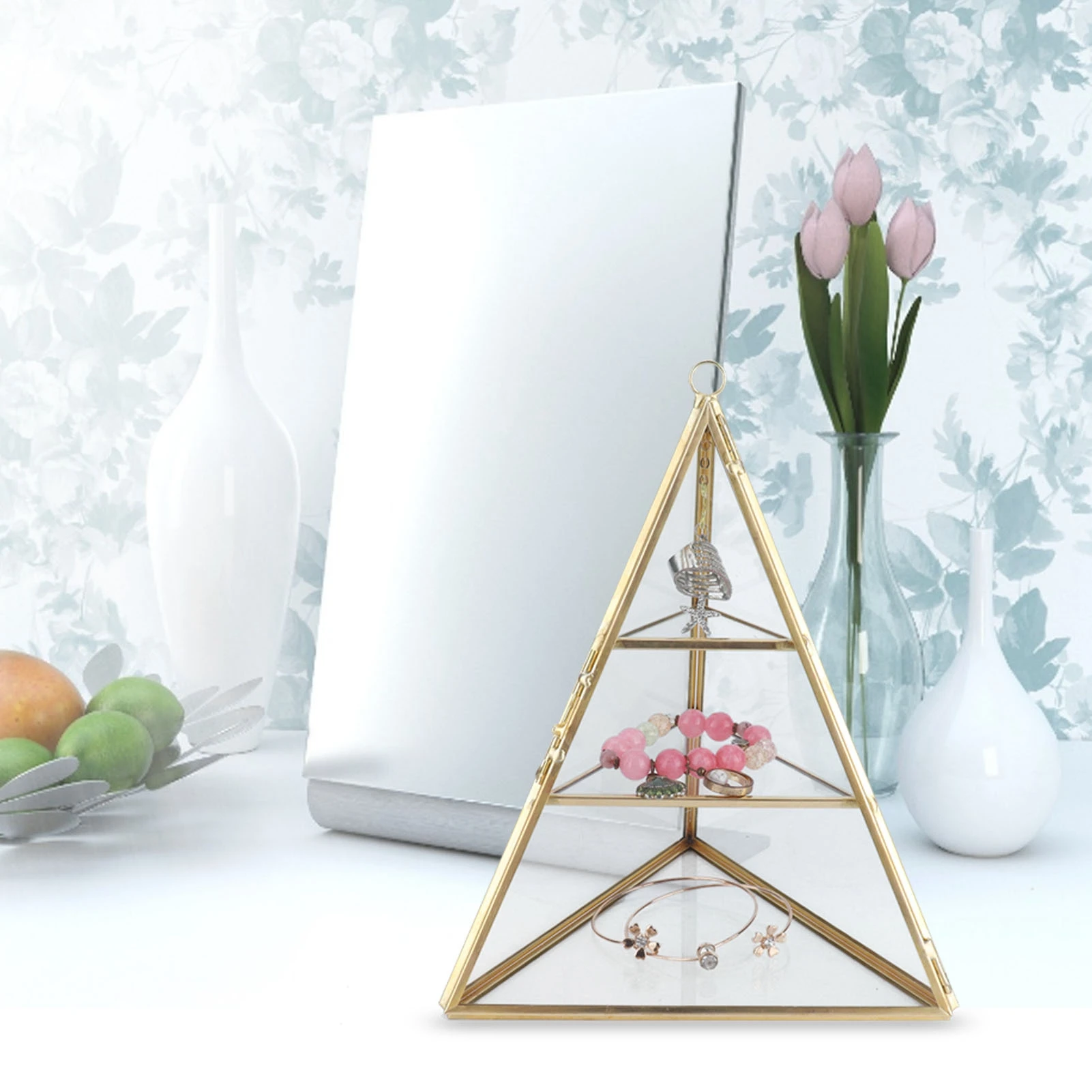 Jewelry Display Stand Jewelry Storage Rack Pyramid Shape 3 Layers Decorative Display Stand for Earrings Necklaces Bracelets