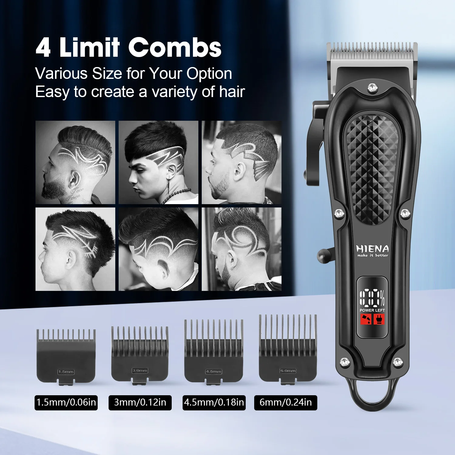 

Hiena HYN-212 Electric Hair Clipper UBS Rechargeable Cordless Beard Trimmer Men Powerful Electric Hair Clipper Trimming Tool