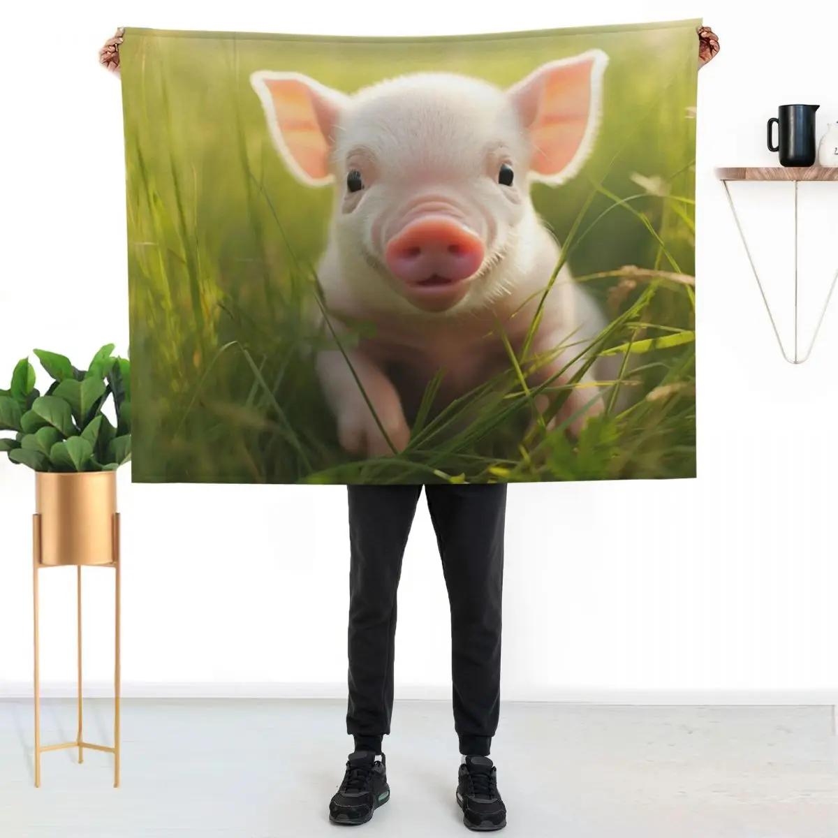

Adorable potbelly pig digital print Throw Blanket Stylish Couch Blanket for Home Living Room