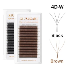 XIUSUZAKI 4D W Shape Eyelashes Extensions Brown 4D W Professional Bloom Automatic Flowering Premade Fans Volume False Lashes