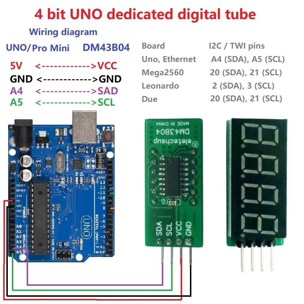 Digital Tube Display Module 4bit 7Seg I2C IIC LED for Arduino UNO MEGA2560 LEONARDO MICRO NANO ADAPTER Pro Mini ZERO DUE