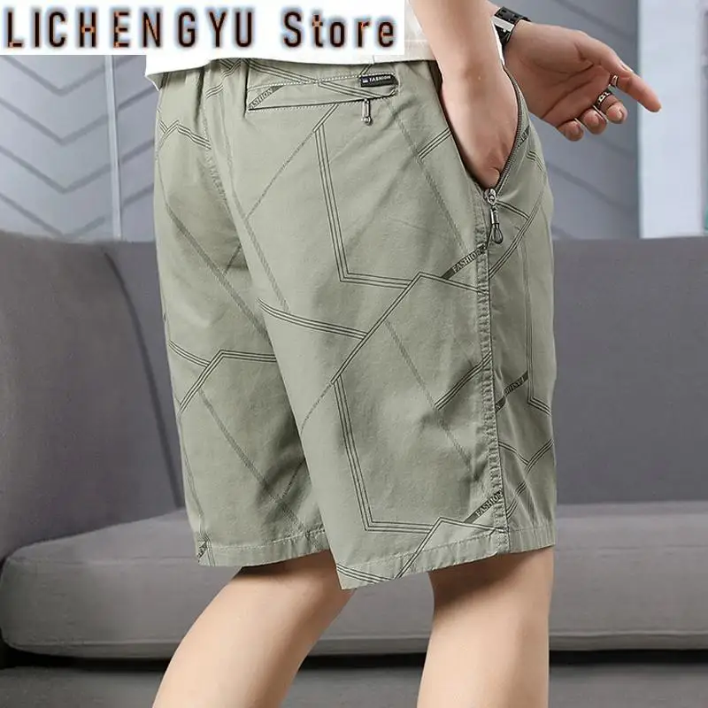 Men's Stretch Cotton Shorts Elastic Waist Casual Summer Lightweight Breathable Loose Beach Pants Drawstring Home Comfort Shorts