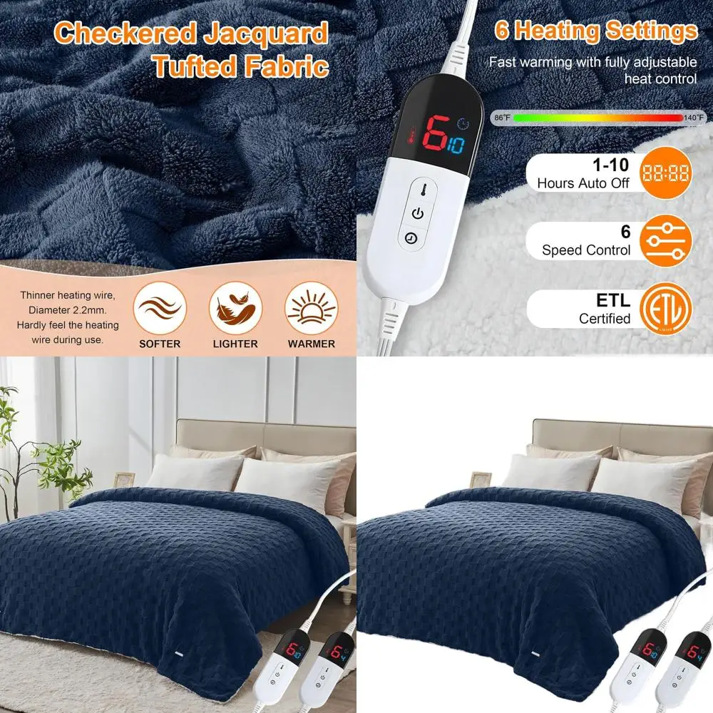 

Queen Size Electric Blanket with Dual Controls - 84x90 Jacquard Sherpa, 6 Heat Settings, 10-Hour Auto Shut-Off, Overheat Protect