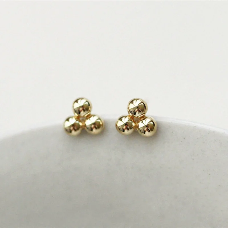 14K Gold Filled Triple Ball Stud Earrings Tarnish Resistant Earrings Dainty Jewelry Earrings For Women Simple Waterproof Jewelry