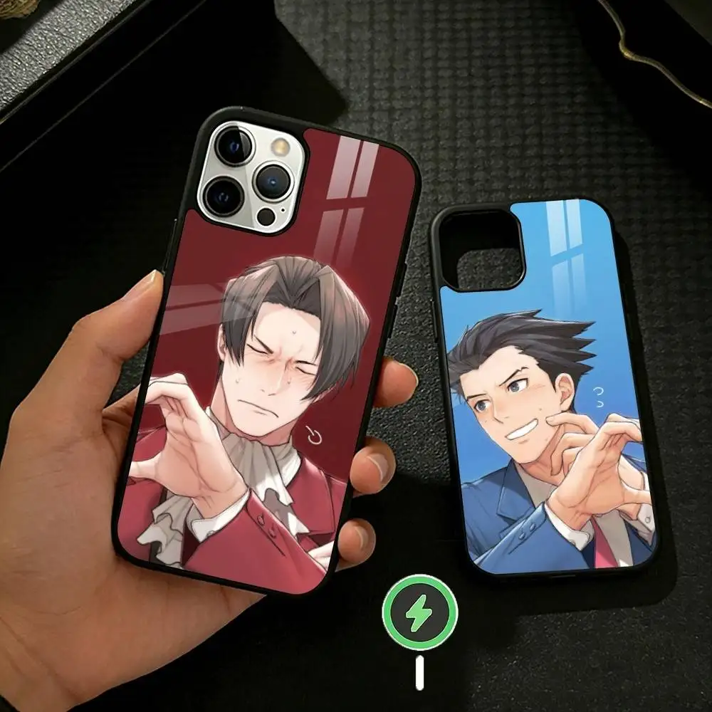 Coque de téléphone COOL A-Ace Attorney Miles Edgeworth pour iPhone 17 16 15 14 13 12 Pro Max Plus avec couverture magnétique sans fil effet miroir