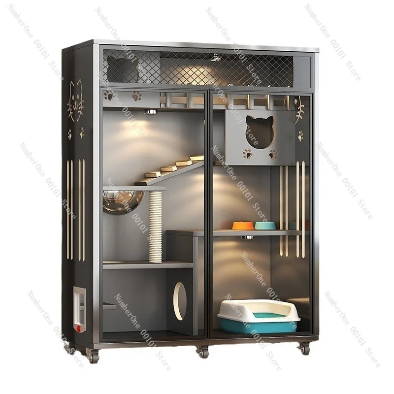Luxury Villa Style Large Cat Cabinet Indoor Cat House Three Layer Spacious Wooden Cat Cage Premium Solid Wood Condo Home