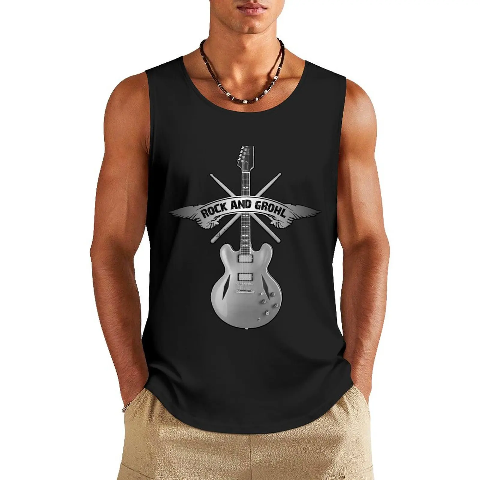 ROCK and GROHL Awesome Drumstick & Guitar ORIGINAL Design! Tank Top Men's clothes luxury style Sleeveless T-shirt