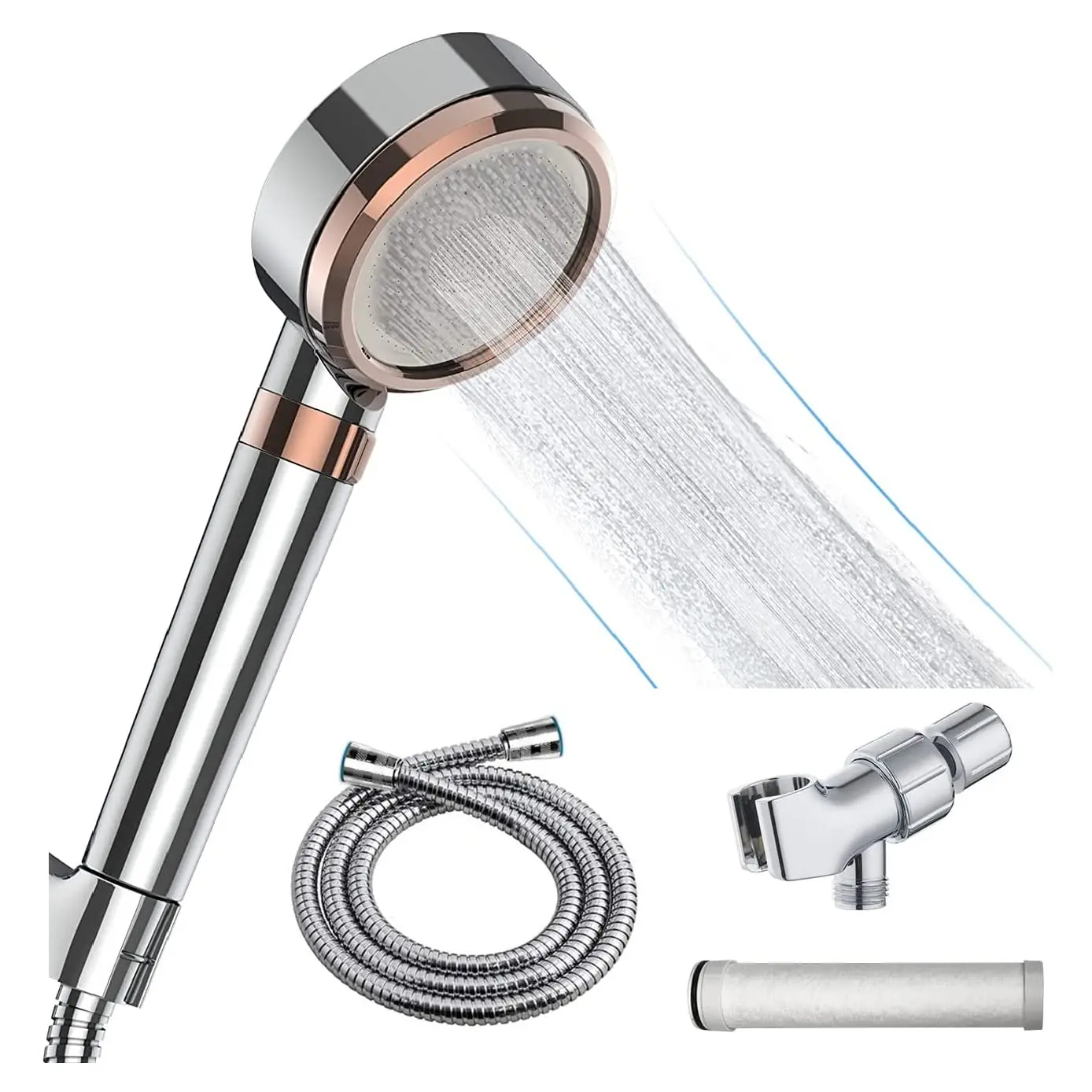 

High-Pressure Rainfall Showerhead with Filter Beads,Shower Filter Combo, Against Low-Pressure Water Flow | Stainless Steel Hose