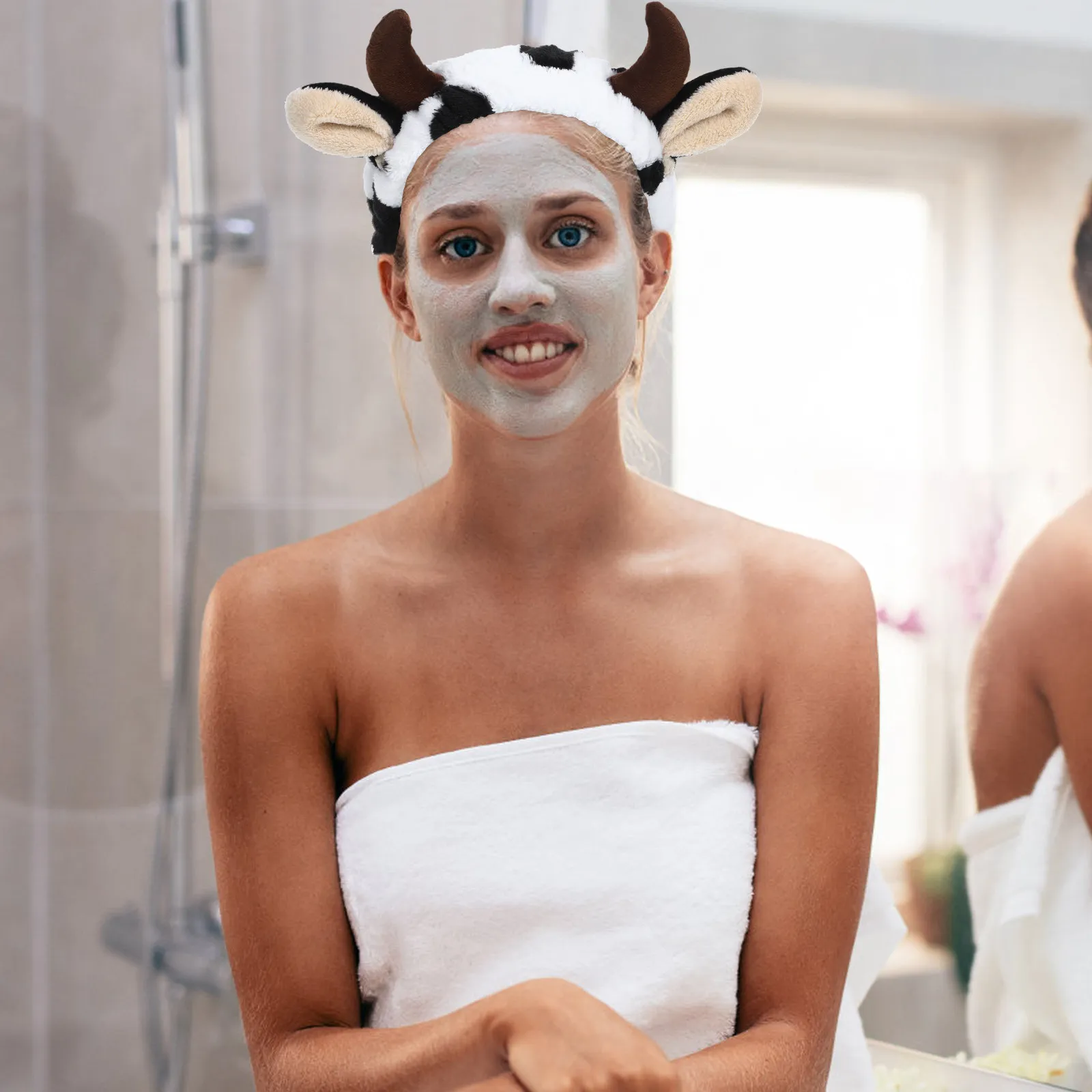 

Повязка для спа-процедур для женщин, для умывания лица, в форме рога быка, с мультяшным рисунком, из мягкой ткани, для макияжа, ухода за кожей, ванны, фитнеса