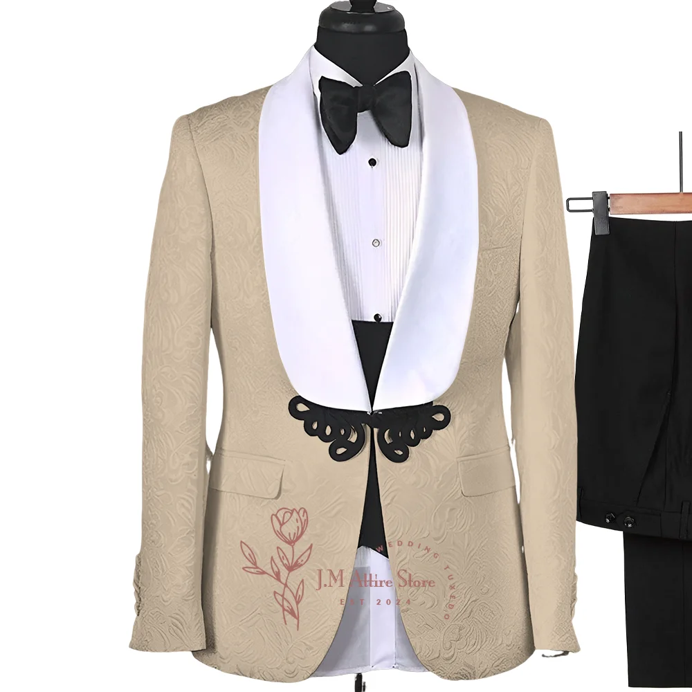 Men's Suits 3-piece Set Jacket Vest Pants Chic Ginger Shawl Lapel Floral Paisley Jacquard Wedding Party Groom Party Custom Dress
