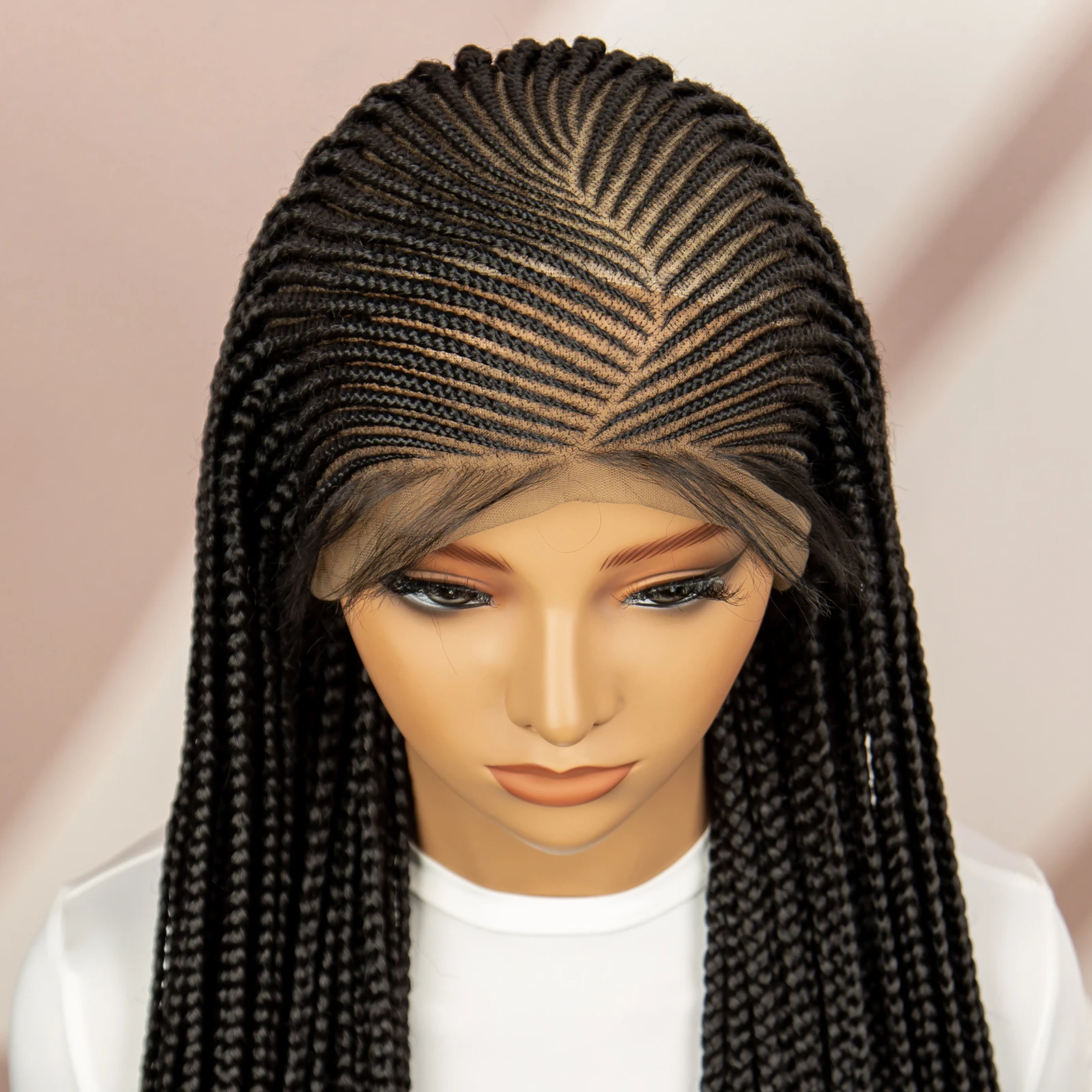 Cornrow Box perucas trançadas sintéticas para mulheres negras, renda cheia, cabelo natural do bebê, 360