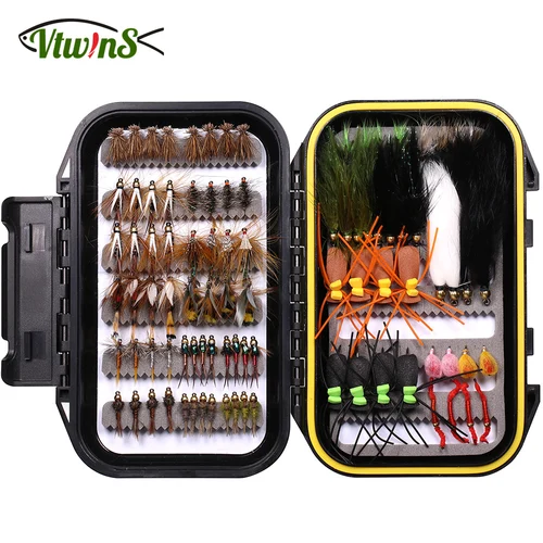 VtwinsInsect-Kit de cebo Artificial, Caja impermeable con mosca, gusano de Sanjuan, búho, huevo real Wulff, moscas de pesca