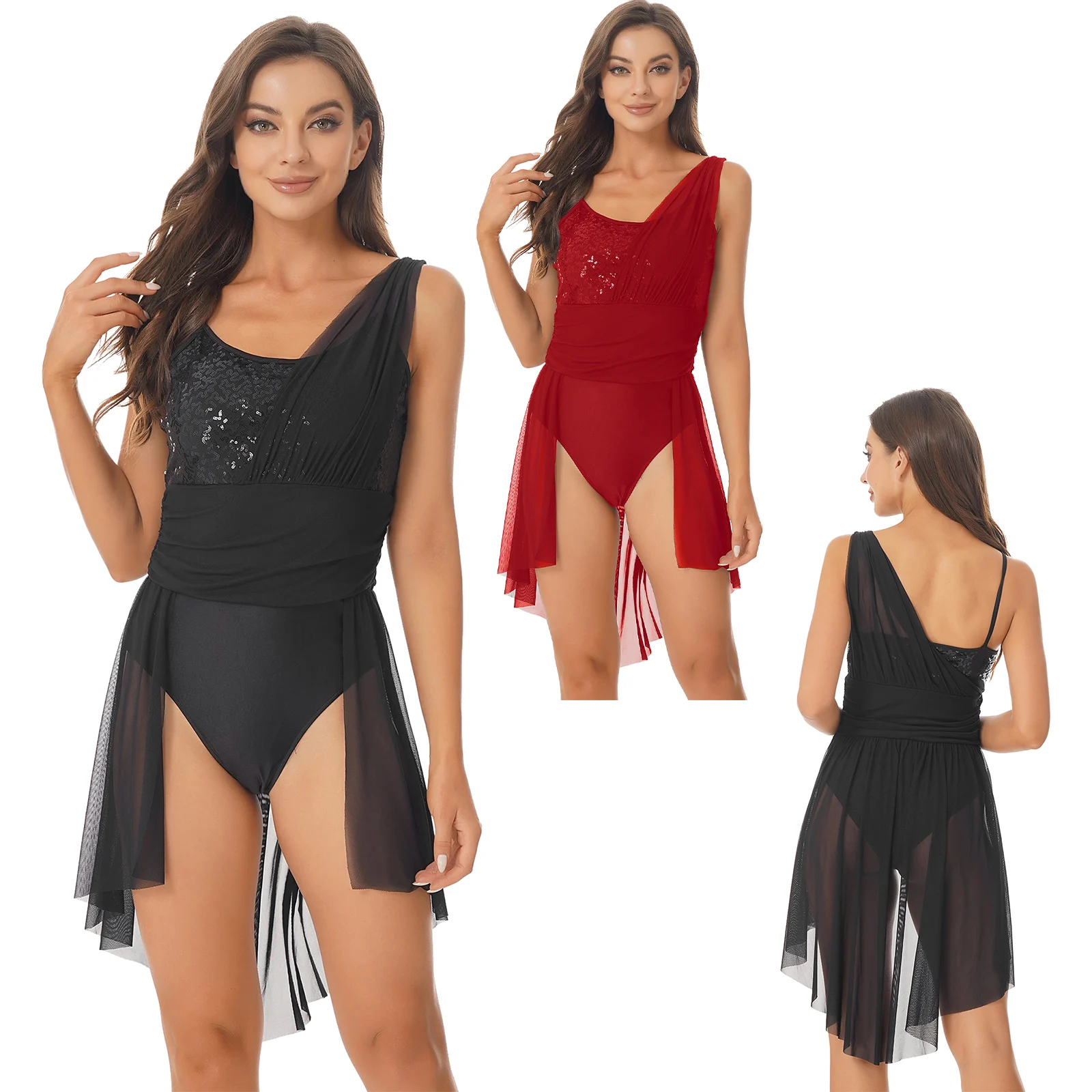 Funkelnden Pailletten Ballett Trikot Latin Kleid Frauen Geraffte Ärmel Gymnastic Body Eislaufen Kleider Bühne Zeigen Kleidung