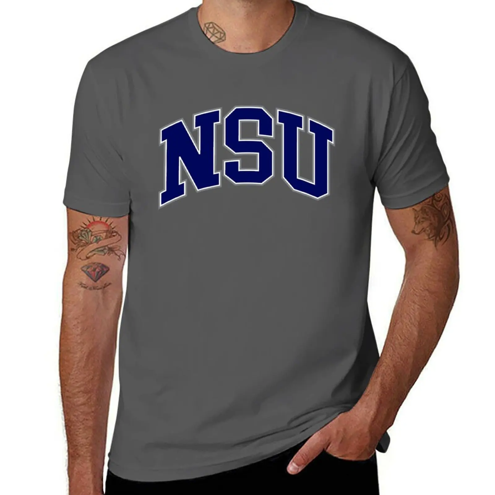 

nsu - college font curved T-Shirt man t shirt designer cotton t shirt pack T-Shirt