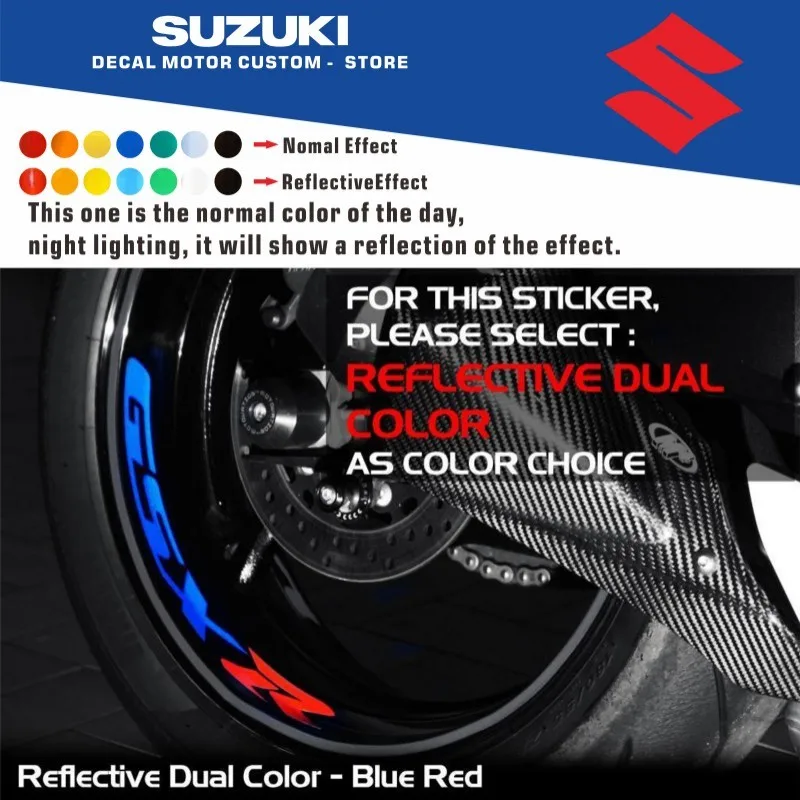 8X custom inner Rim decal wheel reflective Logo Stickers For SUZUKI  GSXR GSX-R 125 400 600 700 750 1000 1300sign sticker decals