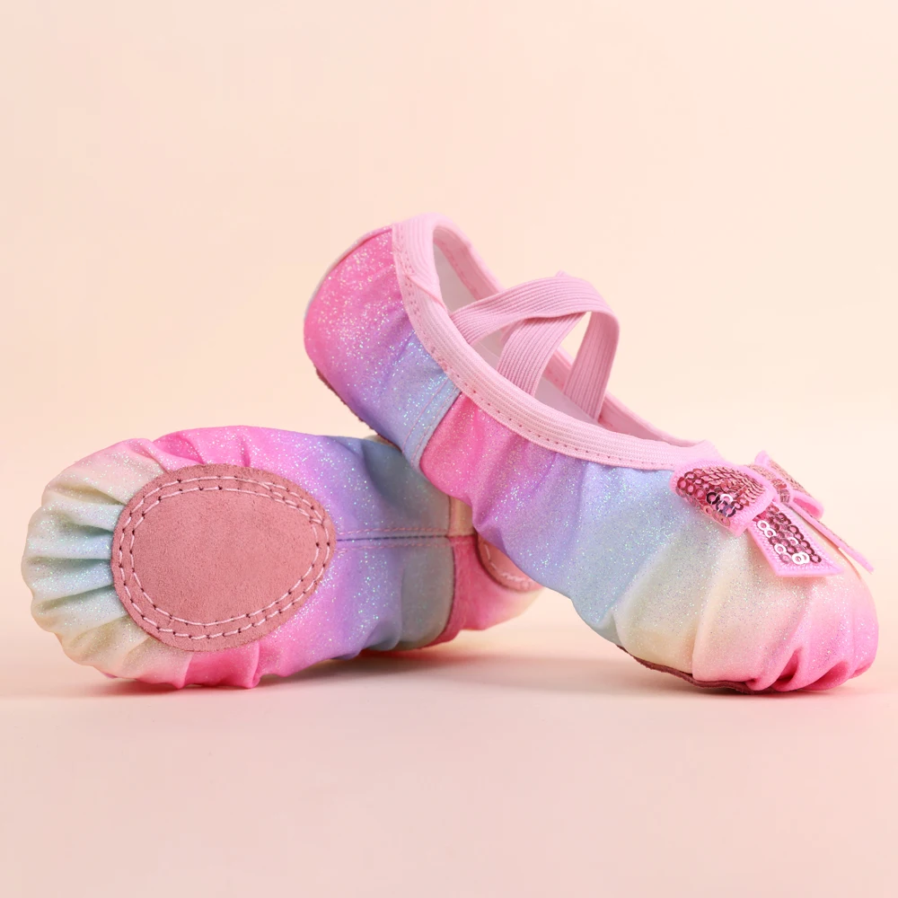 

Ballet Shoes Glitter Split-Sole for Girls Toddler Dance Slippers with Elastic Laces for ( Toddler/Little Kid/Big Kid）